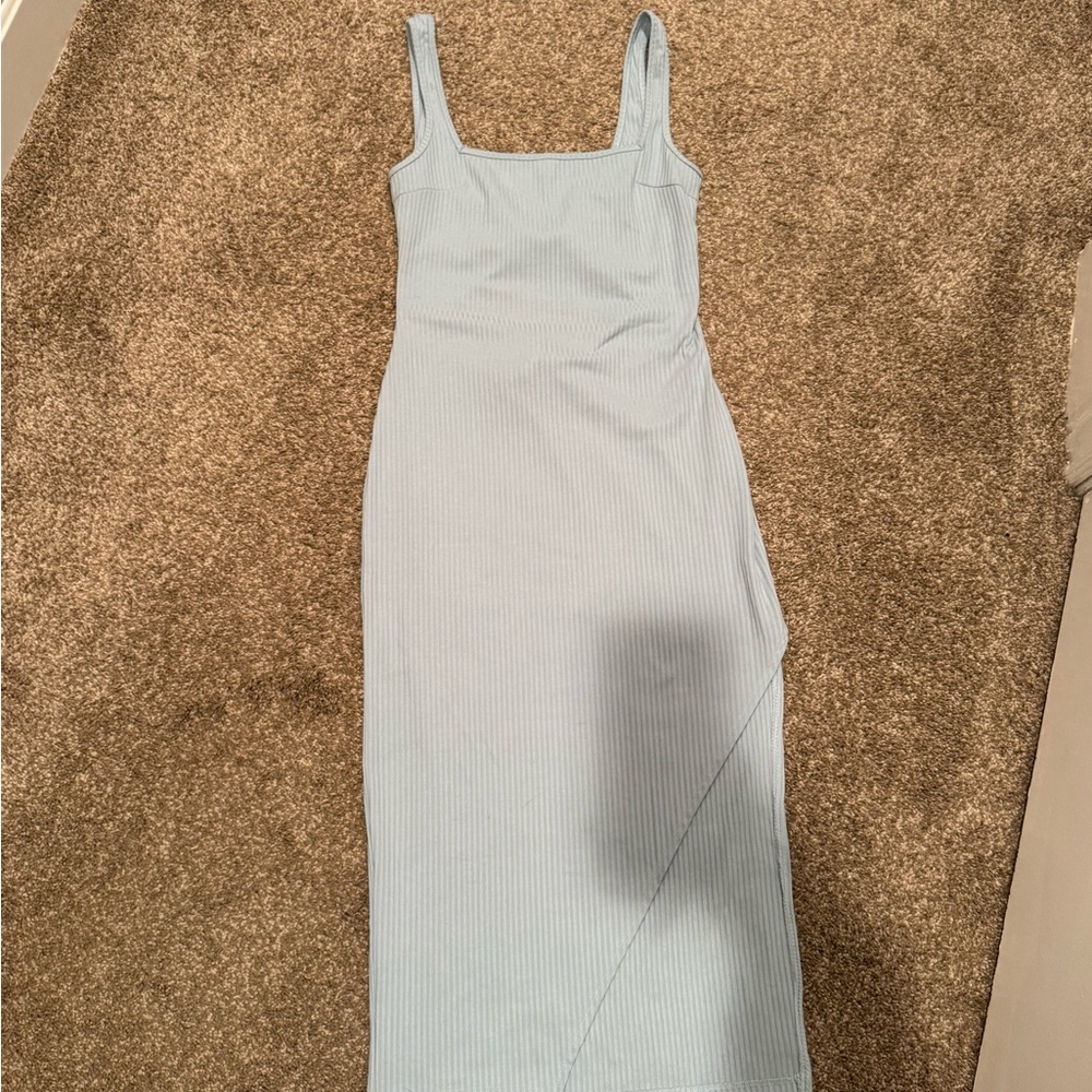 Princess Polly Ribbed Square-Neck Midi Dress in Light Blue